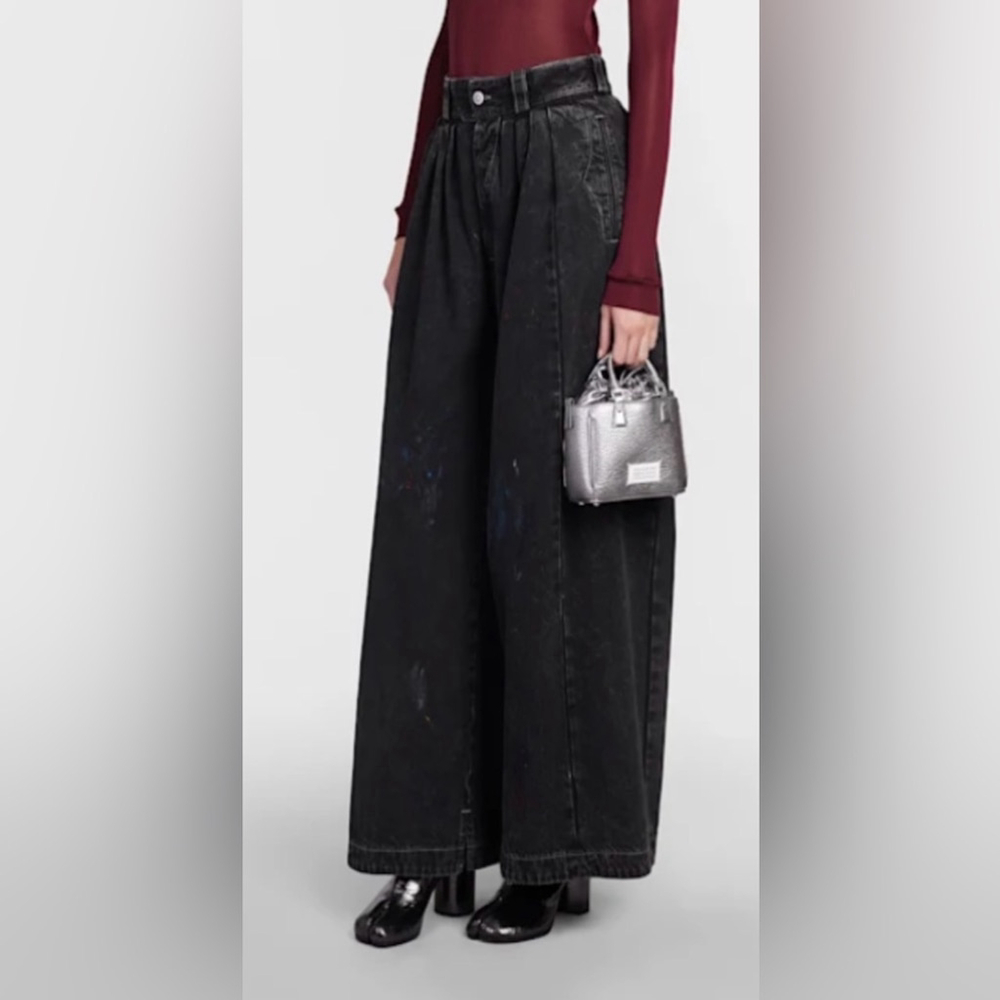 MM6 Maison Margiela Paint Splatter Wide Leg Denim Pants Black Size Small - Picture 5 of 13